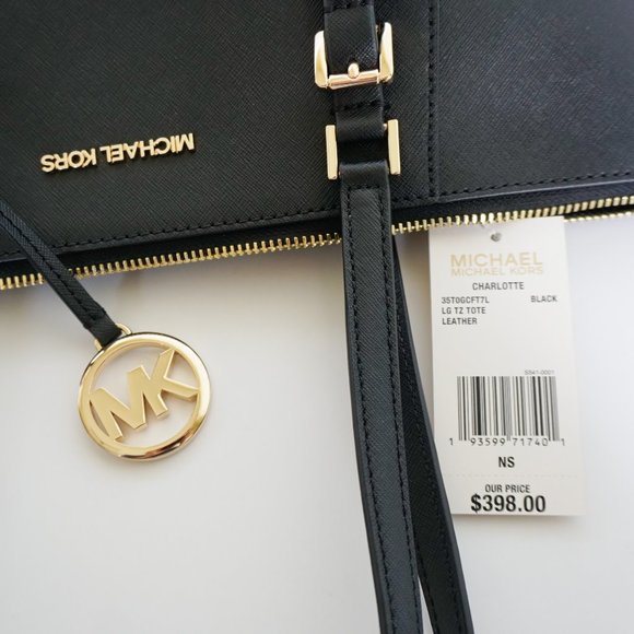 Michael Kors Charlotte L TZ Leather Tote Bag Black - Picture 11 of 13